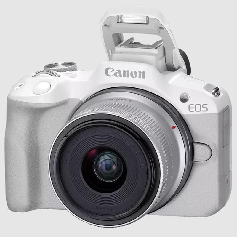 Canon EOS R50 Mirrorless Camera (White) with RF-S 18-45mm F4.5-6.3 is STM Lens 5812C012 Bundle with Deco Gear Photography Bag + 2 x Battery + 2 x 64GB Memory Cards + Accessories Kit