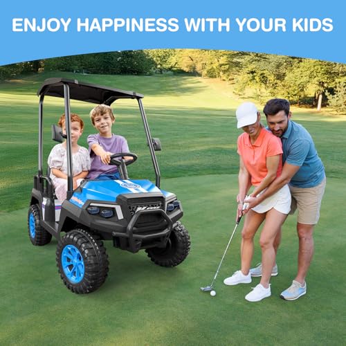 R9 24V Kids Golf Cart, 4 Seats, 4WD Kids Electric Car w/Remote Control, Detachable Awning, Spring Suspension, Multimedia Functions Including Music, Story, Wireless Connection, Horn, Power Display