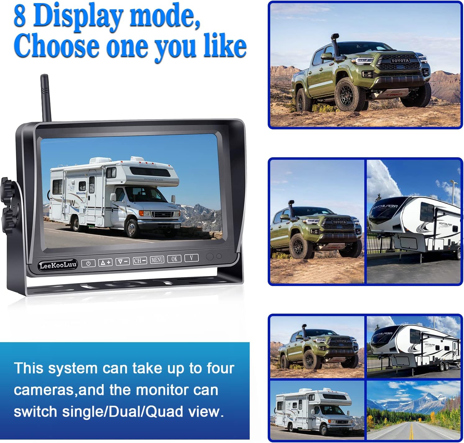 Wireless Backup Camera for RV,Split Screen 7 Inch HD 1080P DVR Monitor Wireless License Plate Backup Camera & Wireless RV Camera Add Up to 4 Cameras LeeKooLuu LK6