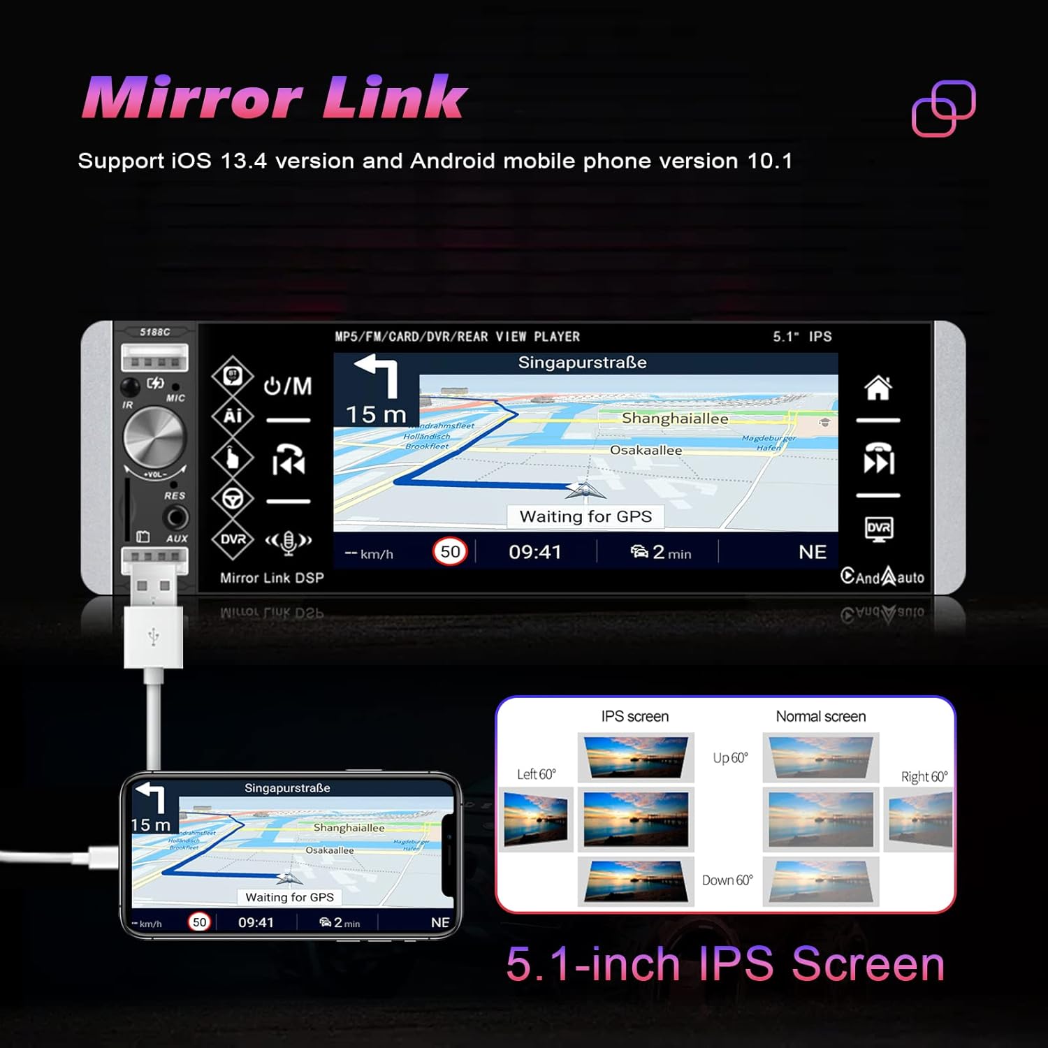 Single Din Car Stereo 5.1 Inch Touchscreen Radio with Bluetooth Voice Control Support DVR FM RDS AM Tuner, 1 Din Head Unit with USB/SD/Aux-in + Steering Wheel Control, Microphone and Backup Camera