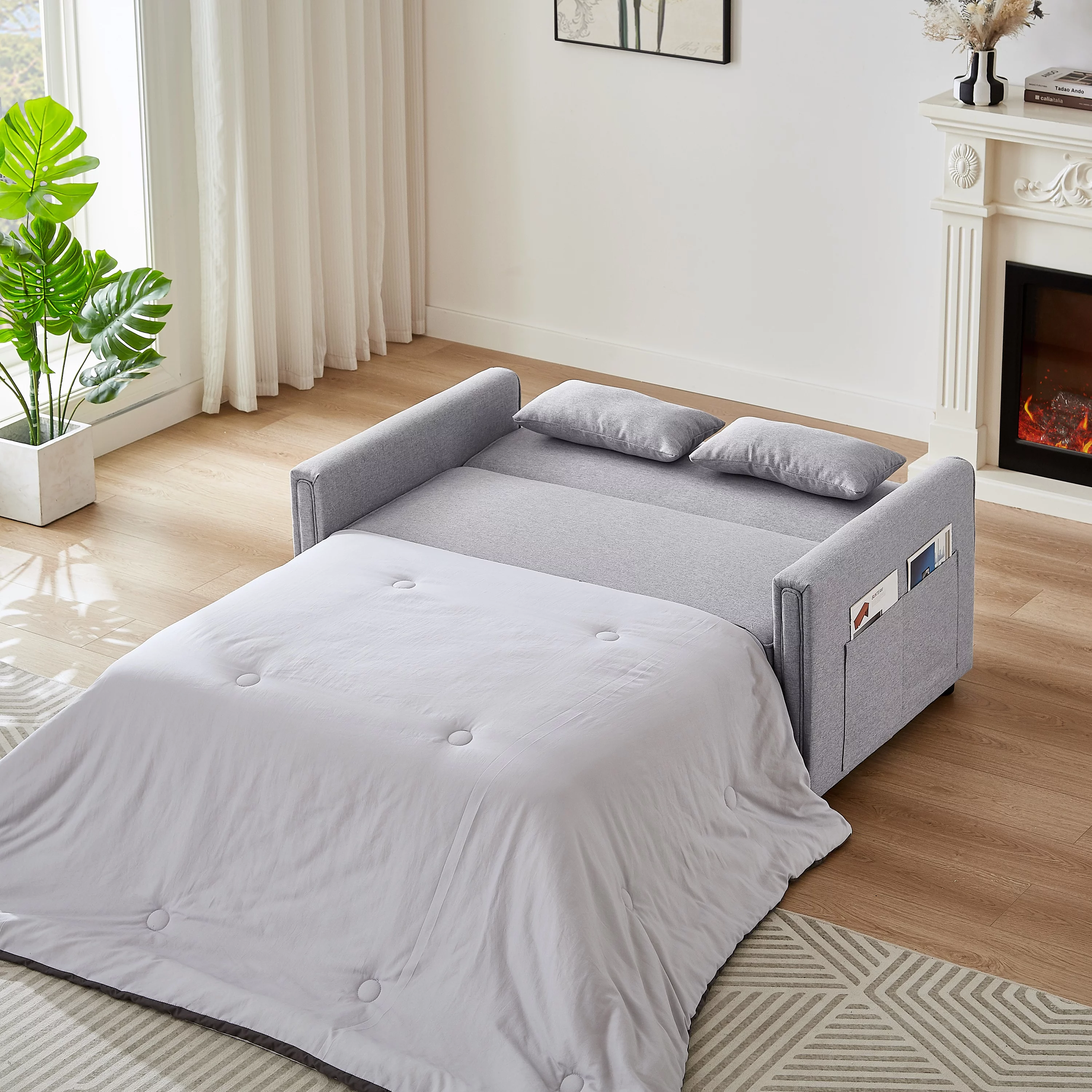 Momspeace Sleeper Sofa Bed, 54" Modern Sofa Couch 3 in 1 Convertible Pull Out Bed Loveseat For Living Room - Gray