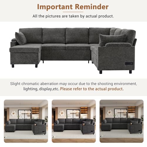 Oversized U-Shaped Sectional Sofa Couch Plush Corduroy Upholstered Modular Deep Seat Sofa&Couch Sectional W/Right Facing Chaise Lounge and 7 Toss Pillows for Home Apartment Living Room Furniture Sets