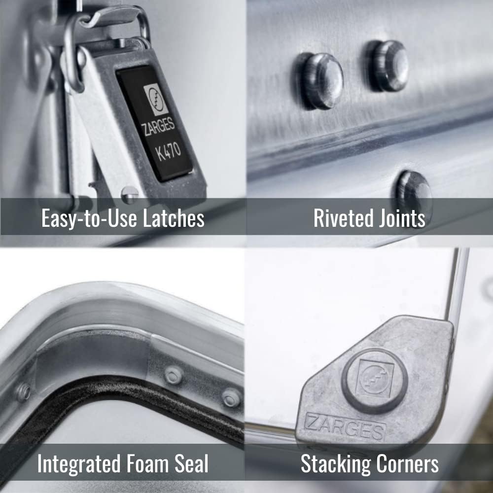 Zarges?K470 Aluminum Hard Protective Carrying Case, Portable Stackable Storage, Customizable Safe Lock Box, Dust and Water Resistant (44.1 x 28.3 x 18.9 Inches)