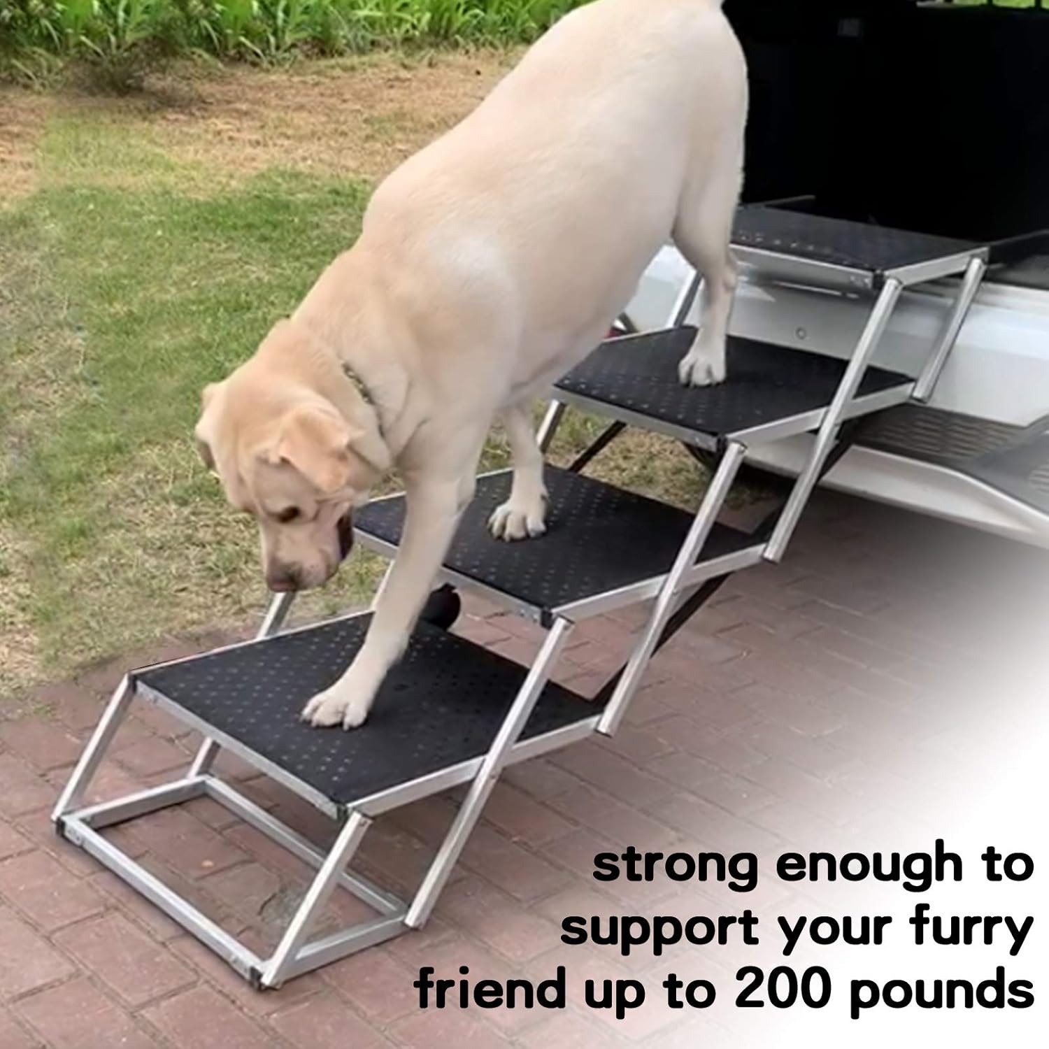 Widen Foldable Dog Car Stairs, Aluminum Frame 4 Steps Portable &Lightweight Pet Stairs, The Widest and Deepest Ladder on The Market, Nonslip Pet Ramp for Cars, Trucks and SUVs, Support 150 to 200 lbs