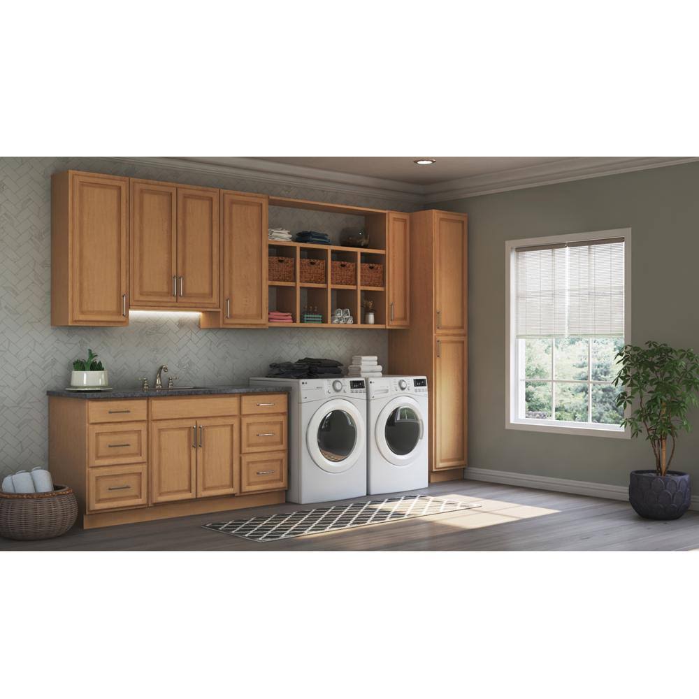 Hampton Bay Hampton Assembled 28.5x34.5x16.5 in. Lazy Susan Corner Base Kitchen Cabinet in Medium Oak
