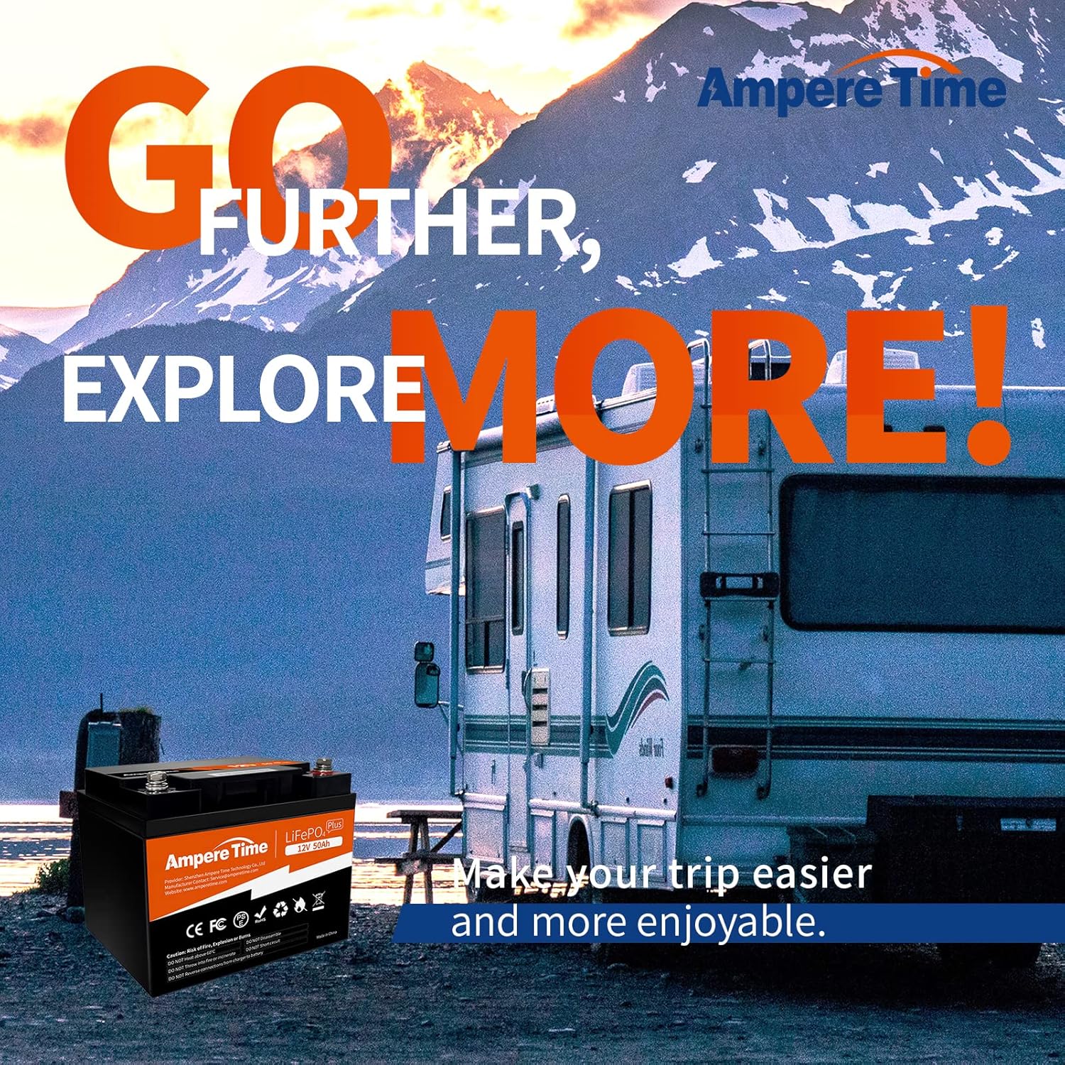 Ampere Time 24V 100Ah LiFePO4 Deep Cycle Lithium Battery, Built-in 100A BMS, 4000+ Cycles Rechargeable Battery, 280A Max, Perfect for RV/Camper, Solar, Marine, Overland/Van, Off-Grid Applications…