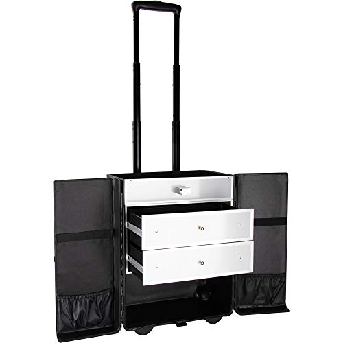 Sunrise 5-in-1 Pro Rolling Aluminum Cosmetic Makeup Artist Train Case Organizer Trays Drawers Extra Lid, Black Krystal