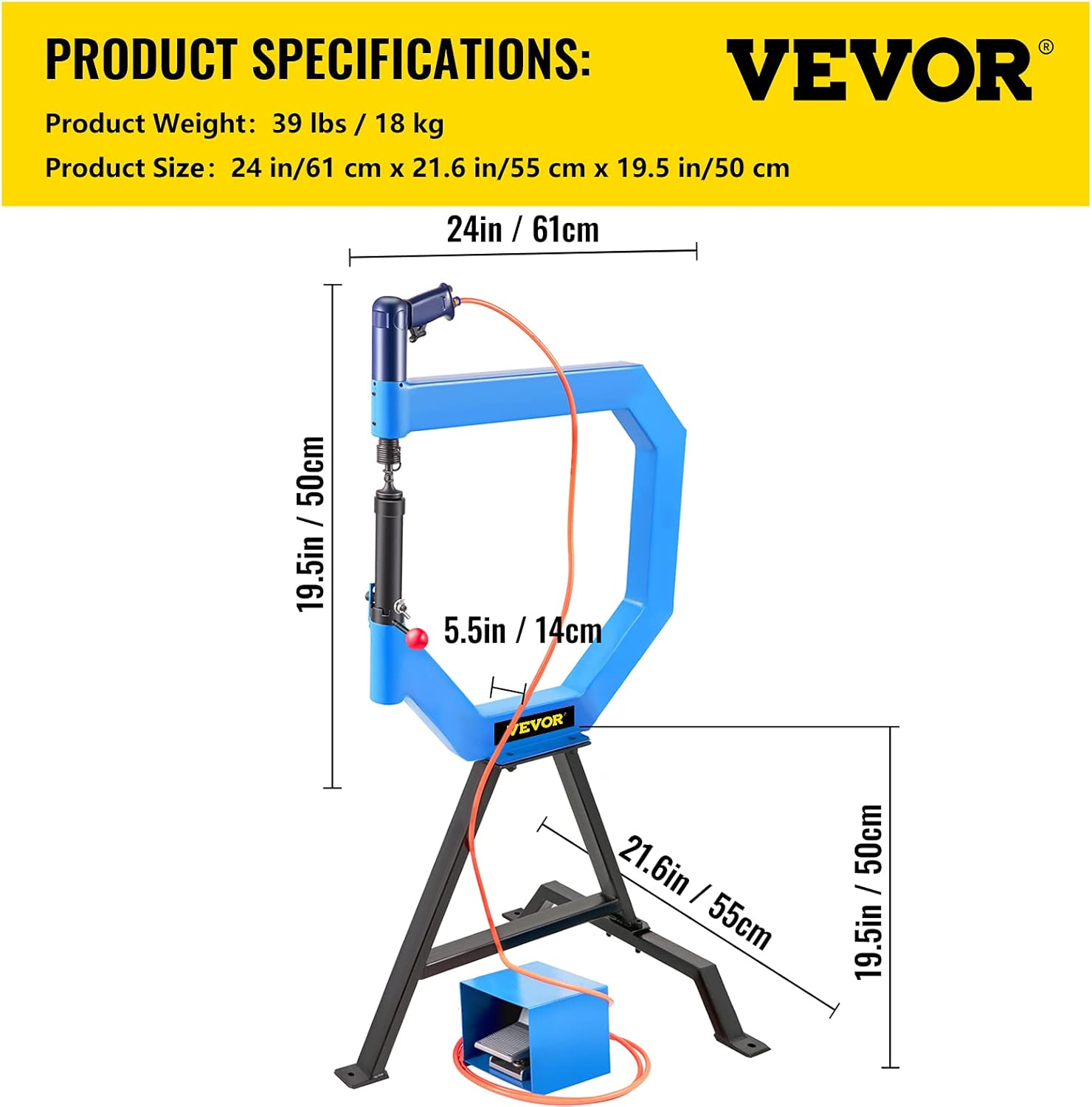 VEVOR Pneumatic Planishing Hammer, 19.63" Throat Power Hammer Blacksmithing, Planishing Hammer w/Foot Pedal & Steel Stand, 50-100PSI Air Planishing Hammer, English Wheel for Industrial Metal Shaping