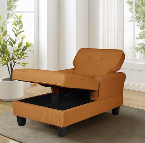 Chaise Lounge Indoor Sleeper Sofa Bed Chair Upholstered Lounge Chair for Bedroom Living Room with Rivets Green (Green+Corduroy)