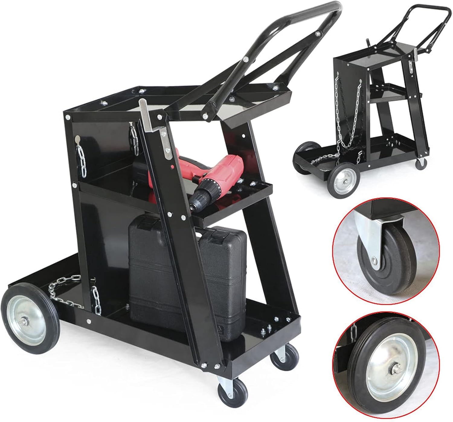 TOMATOPAPA Professional Welding Cart Plasma Cutting Machine without Drawer Black, High Speed Welder Cart, MIG TIG ARC Welding Plasma Cutter Tank Storage, Labor Saving and Solid