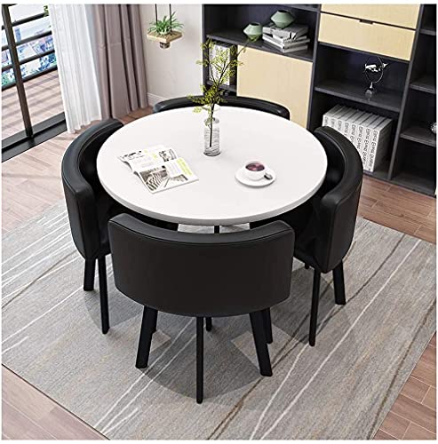 Round Dining Table Set W/ 4 Chair - Save Space Modern Table and Chairs Dining Table Family Balcony Living Room Office and Leisure Reception Simple 1 Table 4 Chairs 90cm (Color : White+red)