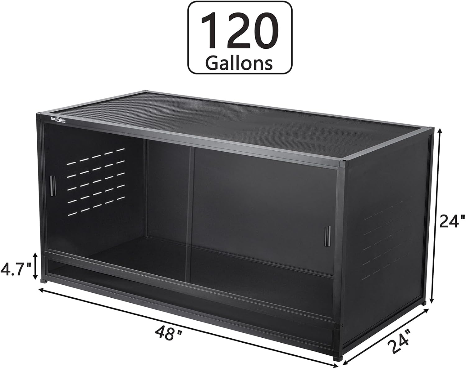 PVC Reptile Enclosure 48"x24"x24"Reptile Terrarium 120 Gallon Large Tank for Bearded Dragon Lizard Snake, Wide Breeding Lounge Vivarium Area with Sliding Tempered Glass Doors Lock (2pcs-Black Panels)
