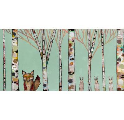 GreenBox Art &Fox and Rabbits& by Eli Halpin Print of Painting on Canvas in Mint Size: 24x22 H x 48x22 W x 1.5x22 D