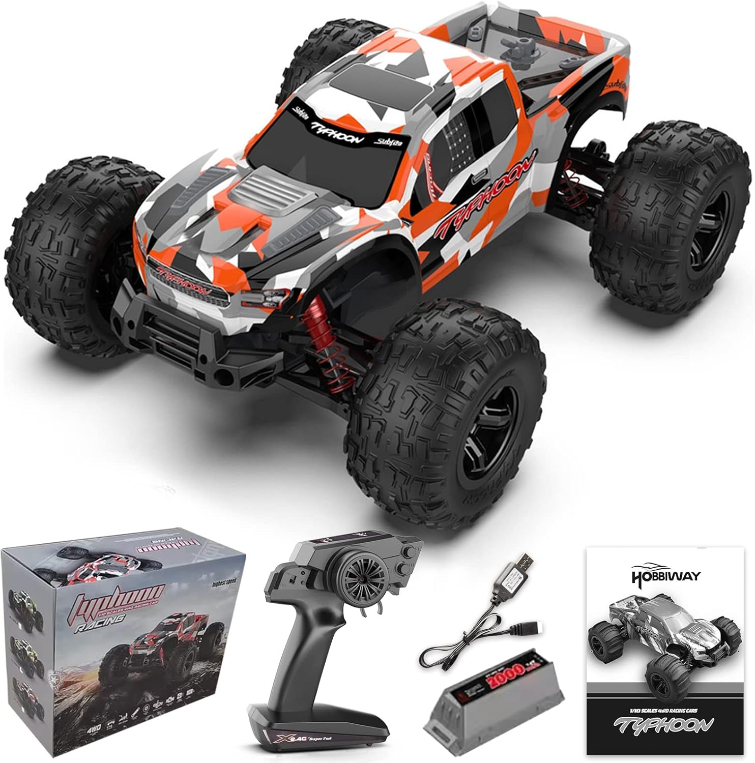 Empstorm RC Cars for Adults：1:10 Scale RC Monster Truck 60 KM/H Speed Large Scale Hobby RC Truck All Terrain Off Road 4WD Waterproof Truck with Rechargeable Battey Xmas Gifts for Kid Adults