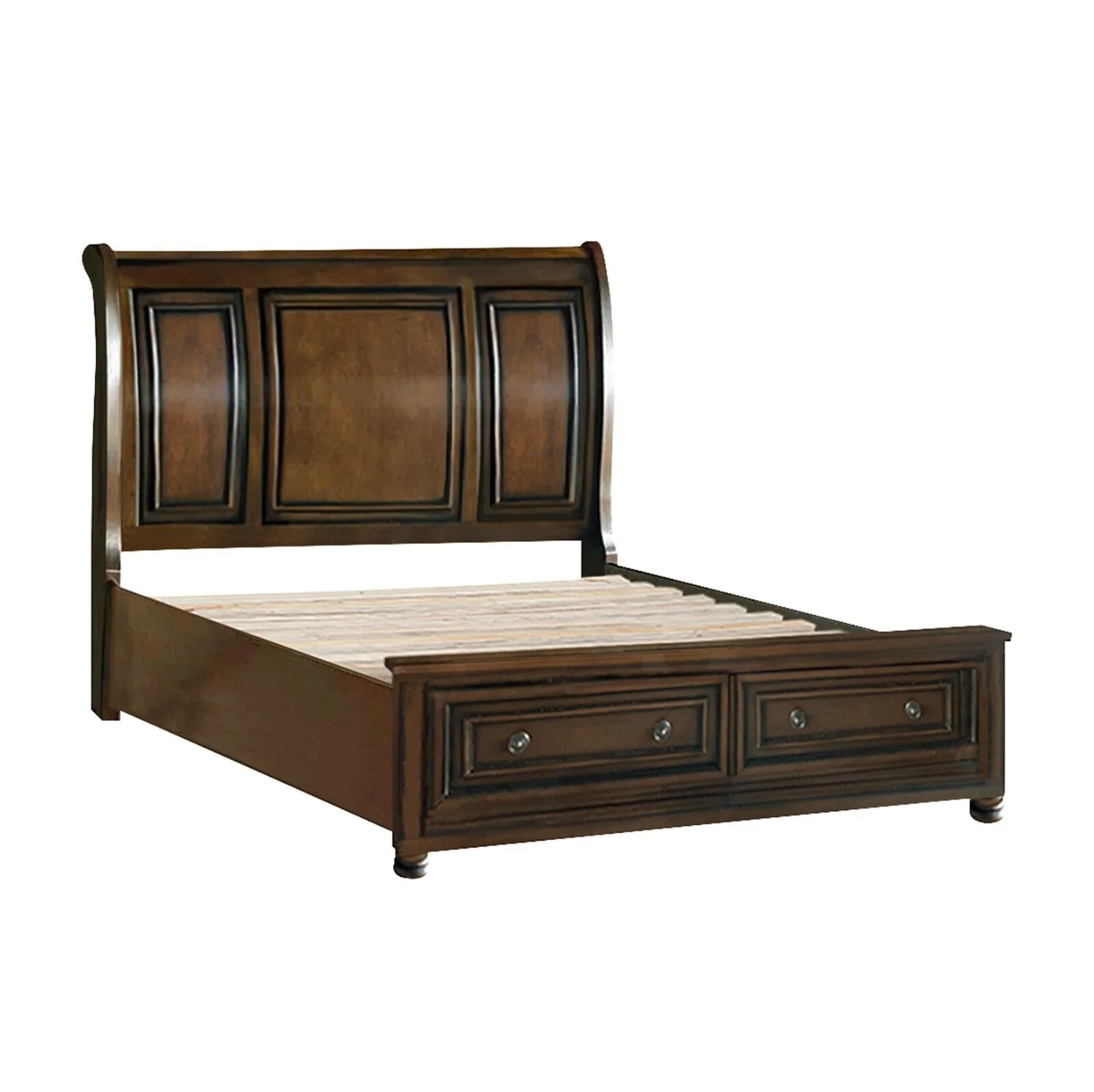 Brown Cherry Finish 3pc Bedroom Set Platform King Bed Storage Nightstands Traditional Style Wooden Furniture