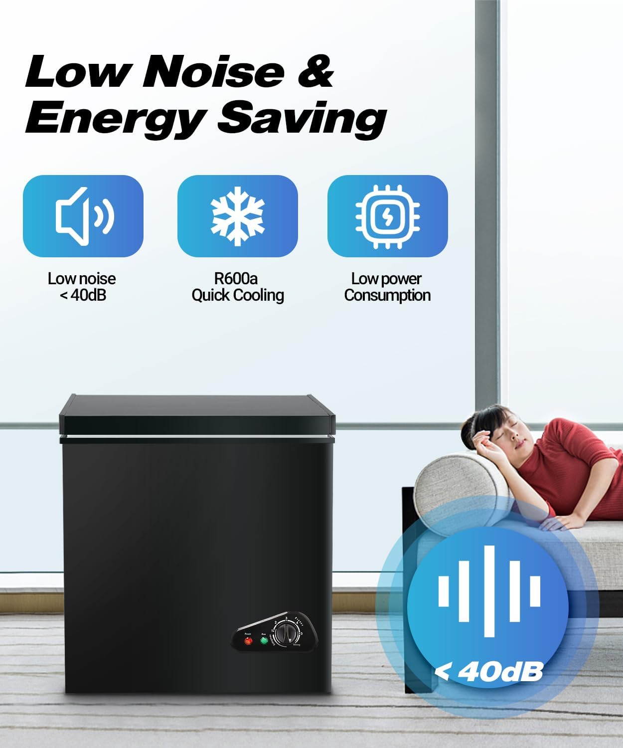Chest Freezer 5.0 Cu.Ft Compact Chest Freezers with 7 Adjustable Thermostat, Freezer Compressor Cooling with Removable Storage Basket, Energy Saving Perfect for Home Bar Dorm