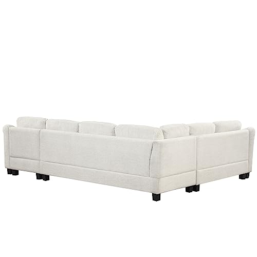 Oversized U-Shaped Sectional Sofa Couch Plush Corduroy Upholstered Modular Deep Seat Sofa&Couch Sectional W/Right Facing Chaise Lounge and 7 Toss Pillows for Home Apartment Living Room Furniture Sets