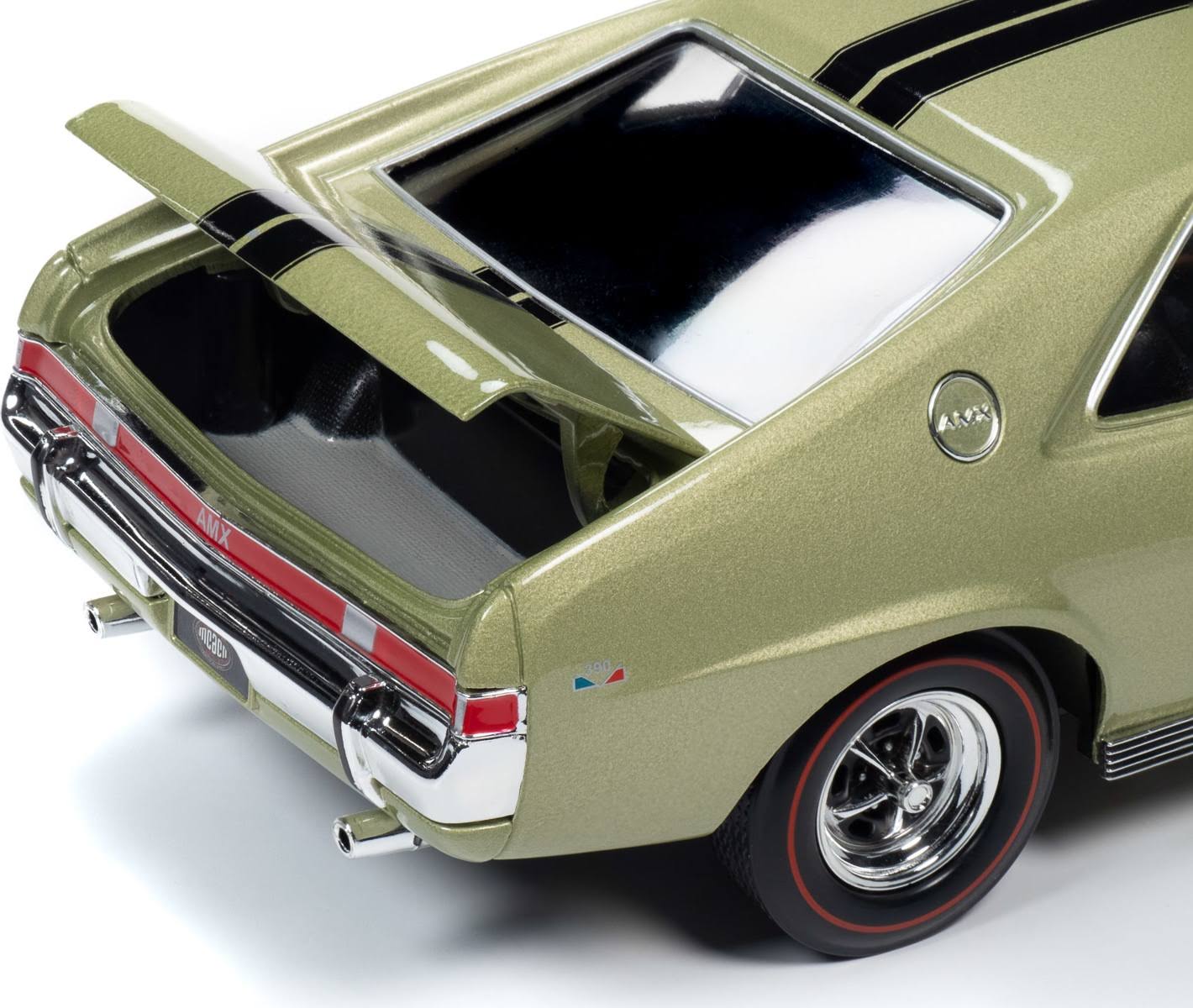 Autoworld 1968 AMC AMX Hardtop Light Green Metallic with Black Stripes Muscle Car u0026 Corv