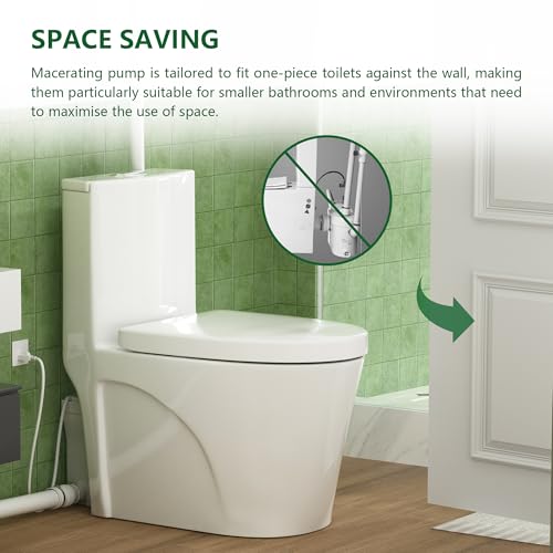 SUPERFLO Macerating Toilet System with Macerator Toilet Pump & One Piece Toilet Bowl,600W Upflush Toilet for Basement Pump to V26.2- H262 Feet