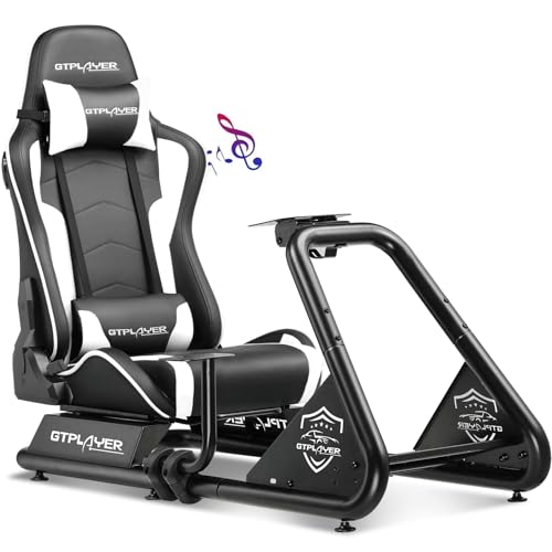 GTPLAYER Racing Simulator Cockpit with Seat and Bluetooth Speakers, Racing Style Reclining Seat and Ultra-Sturdy Alloy Steel Frame, A/B Box (Blue)