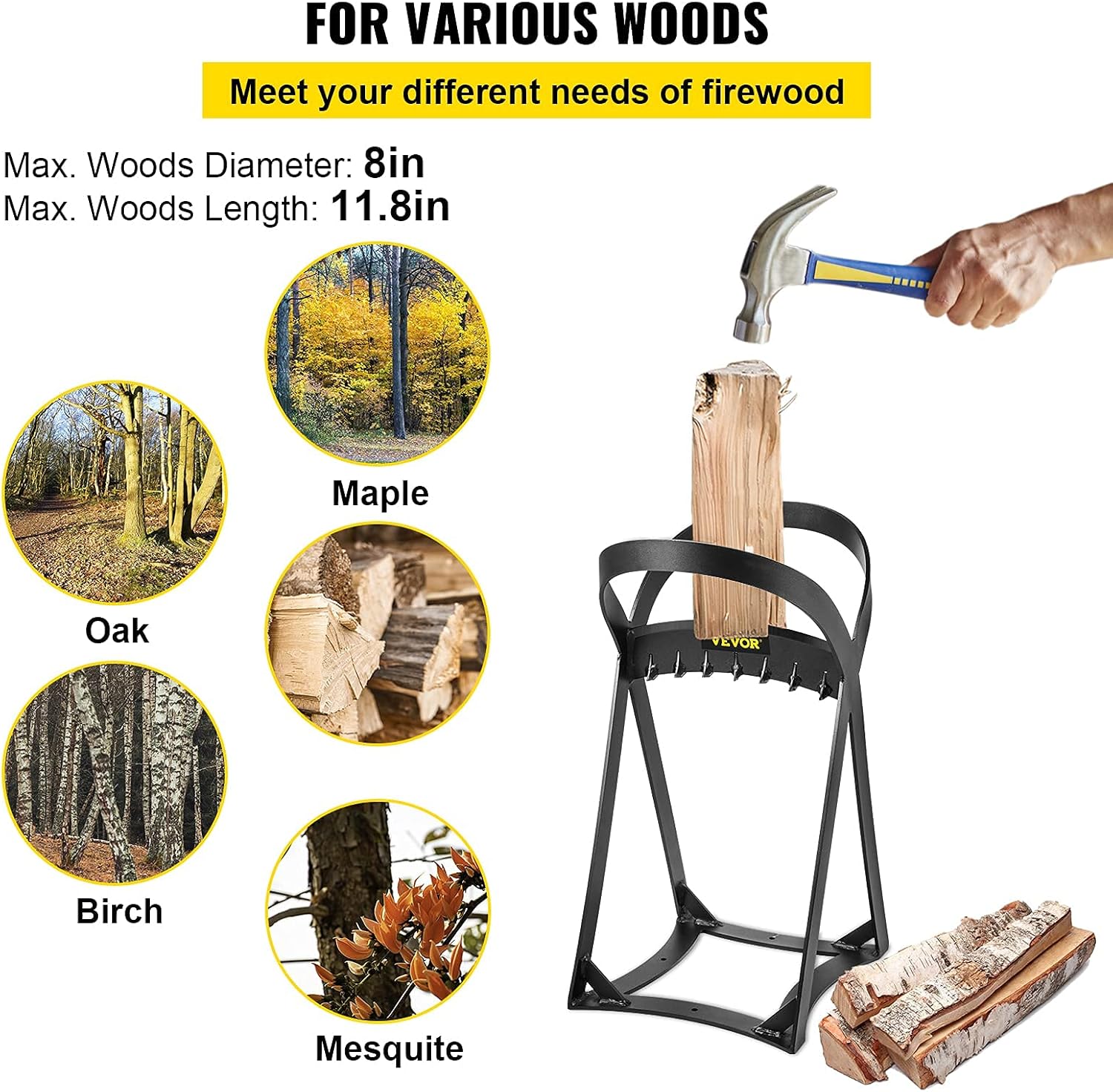 VEVOR Log Splitter 20.3" x 13.2", Wood Splitter for 8" Diameter Wood, Firewood Splitter 8.6 Lbs, Easy to Carry, Manual Log Splitter Made of Q235 Steel, with 4 Screws & Blade Cover, for Home, Campsite Pack of 2