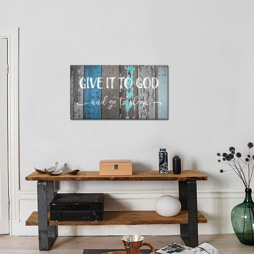 sechars Bedroom Quotes Wall Decor Give It To God And Go To Sleep Sign Canvas Prints Framed and Stretched Rustic Wood Textured Background Home Bedroom Decoration Easy to Hang 20x36inch