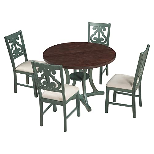 6-Piece Dining Set, Mid-Century Industrial Rustic StyleWooden Kitchen ChairSet with Rectangular Table and 4 Fabric Upholstered Chairs and Bench Family Furniture, for Home, C-Gray a