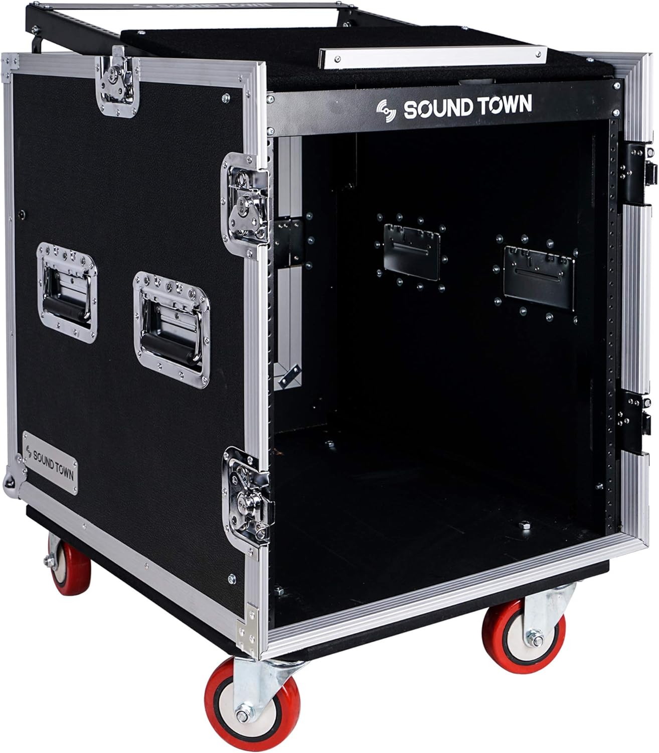 Sound Town 14U PA DJ Rack/Road ATA Case with 11U Slant Mixer Top, 20���� Rackable Depth, DJ Work Table and Casters, 14 Space Size, Pro Tour Grade (STMR-14UWT)