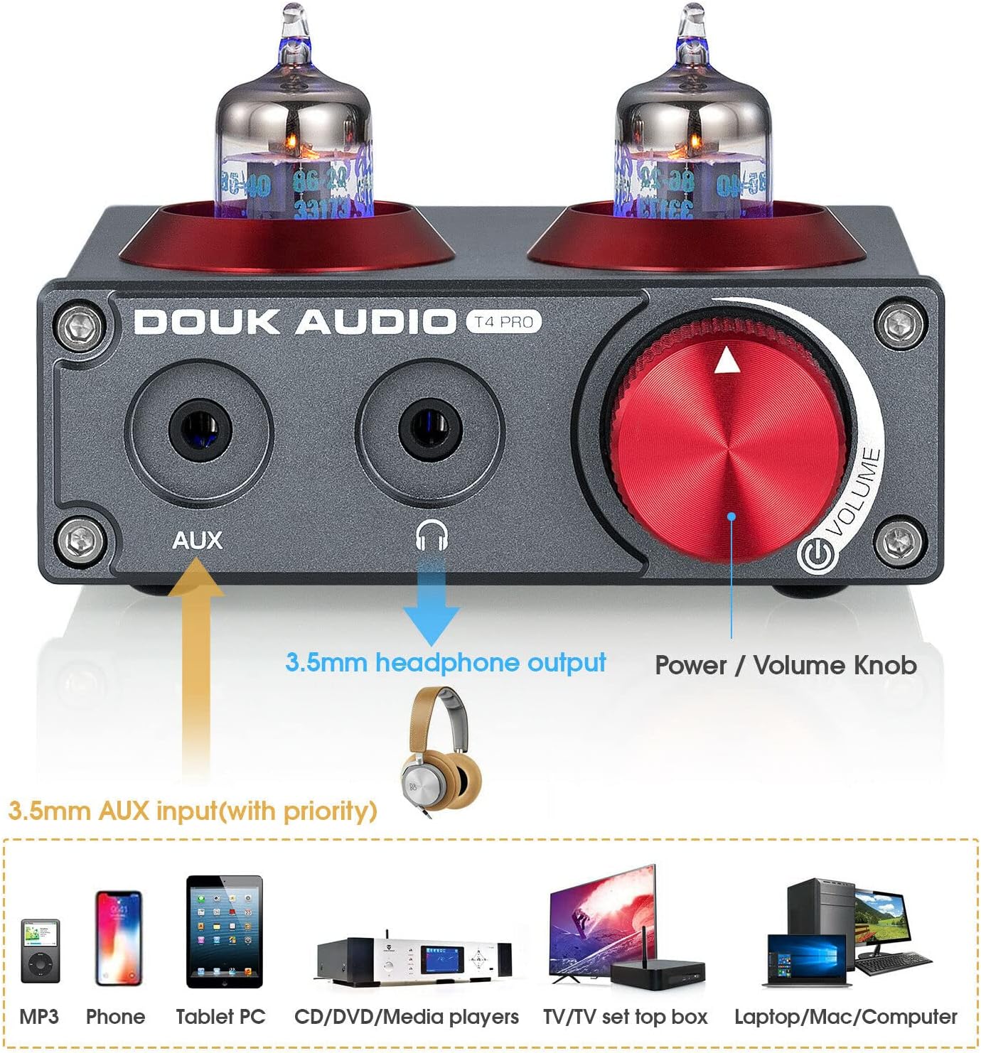 Vacuum Tube MM Phono Preamp Home Stereo Audio Turntable Preamplifier Mini Desktop Headphone Amp GE5654