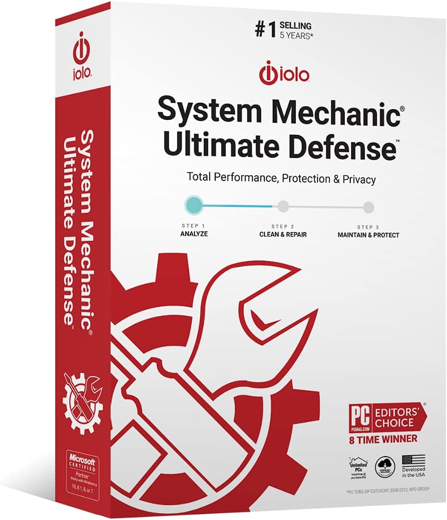 iolo - System Mechanic Ultimate Defense Antivirus Software and Malware, Protection & Privacy Pack of 2