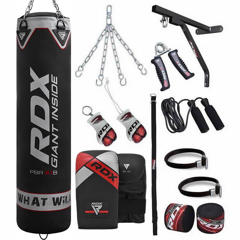 RDX X1 4ft 17-in-1 Black Punch Bag u0026 Mitts Cardio Workout Unfilled Heavy Training Equipment MMA Kickboxing Karate Muay Thai