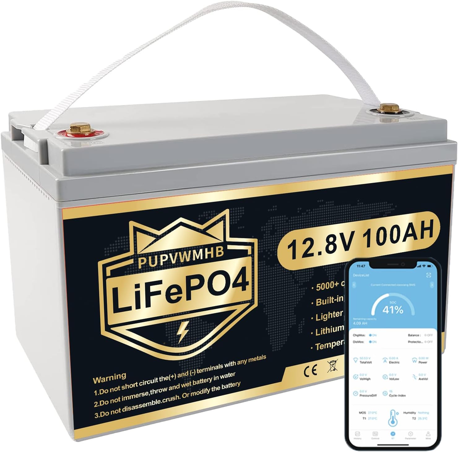 12V 100Ah Bluetooth LiFePO4 Battery, 100Ah Lithium Battery with 100A BMS, 12V Lithium Batteries 15000+ Cycles at 100% DOD, Perfect for RV, Camping, Solar Panel System, Marine, Trolling Motor