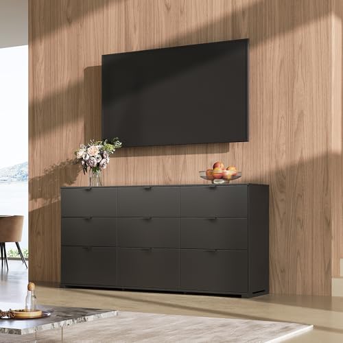 WLIVE Wood Dresser with 5 Drawers, Black Wooden Storage Cabinet, Organizer Drawers for Bedroom, Living Room, Hallway, Measuring 15.75" W * 31.50" D * 45.35" H ﻿