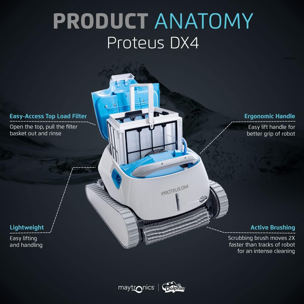 Dolphin Proteus DX4 Automatic Robotic Pool Vacuum Cleaner Includes Ultra-Fine Filters for an Ultimate Clean, Ideal for In-Ground Pool up to 50 FT in Length
