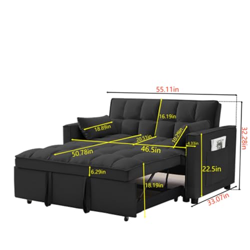3 in 1 Convertible Sleeper Sofa Bed,Sectional Couches,Loveseat Sofa,Futon Sofa Couch Pullout Bed,Reclining Backrest,Fabric Furnitur,have Toss Pillows,Pockets,Pink