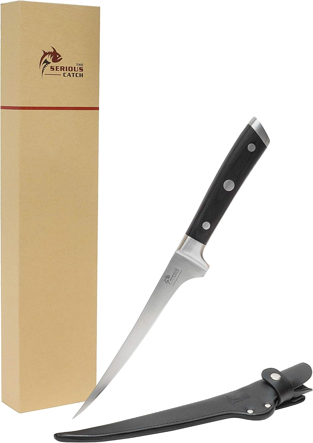 The Serious Catch 7-In Fish Fillet Knife With Sheath - Premium German High-Carbon Steel - Leather Sheath Ideal for Indoors and Outdoors - Use to Fillet Fish and Meat