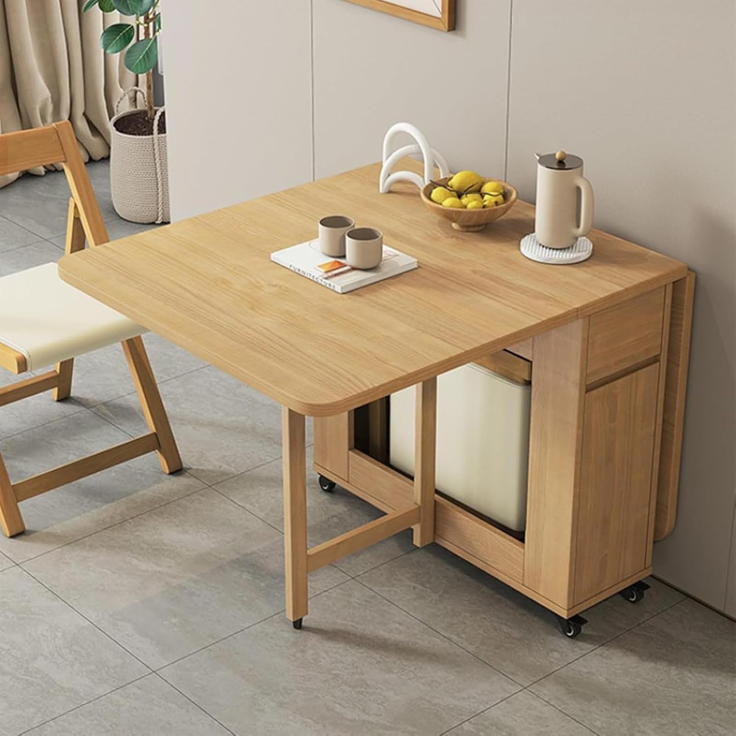 Solid Wood Folding Dining Table sets, Extendable Drop Leaf Table with 4 Chairs, for Kitchen, Dining Room, Living Room, Restaurant