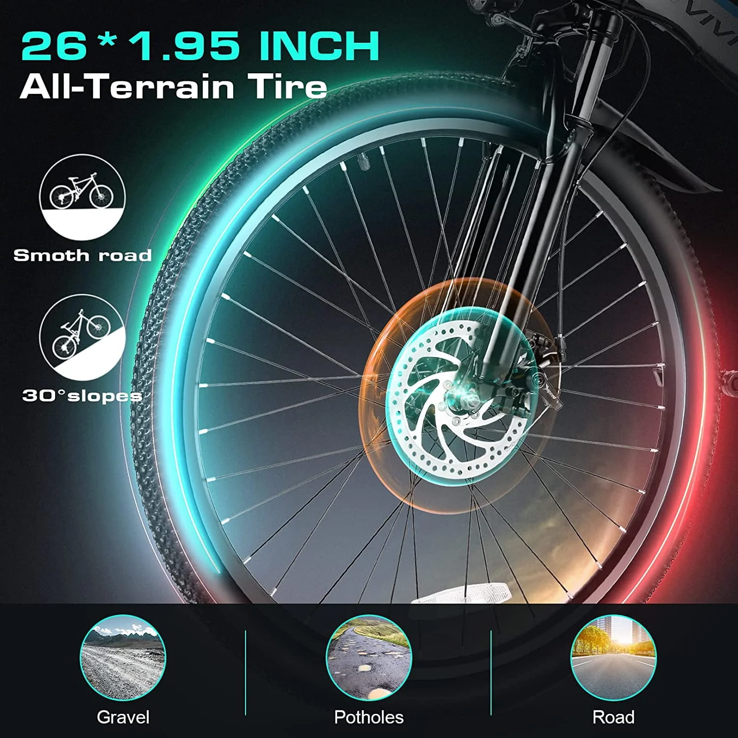 Vivi Electric Bike for Adults 26 Folding Electric Bike 500W Electric Mountain Bike 20MPH Full Suspension Electric Bike with Cruise Control Up to 50 Miles