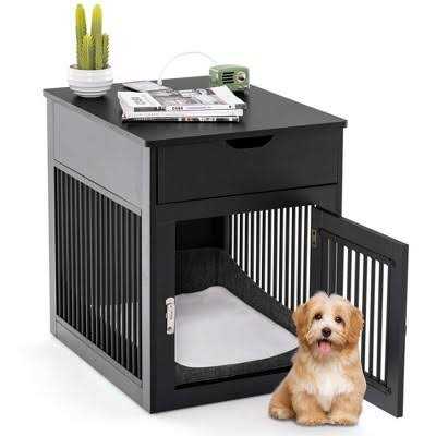 Costway 2-In-1 Furniture Dog Crate with Drawer Wired &amp; Wireless Charging Side End Table - Pet Supplies online store