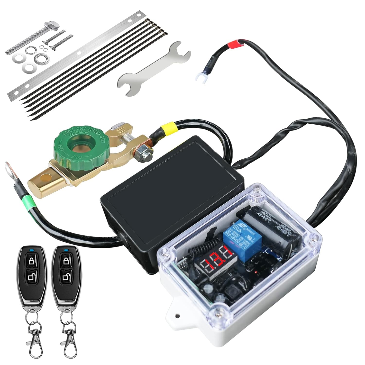 RV Remote Battery Disconnect Switch 12V Battery Shut Off Switch with LED Digital Voltmeter Display Battery Cut Off Switch w/Dual Wireless Control Master Kill Switch Universal Fit Camper Trailer SUV