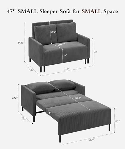 Sleeper Sofa Chair, 3 in 1 Convertible Sleeper Chair with Adjustable Backrest, 32" Pull Out Couch Bed 400lbs Support, Comfy Velvet Small Sofa Bed for Small Space with Pillow & 2 Pockets, Blue