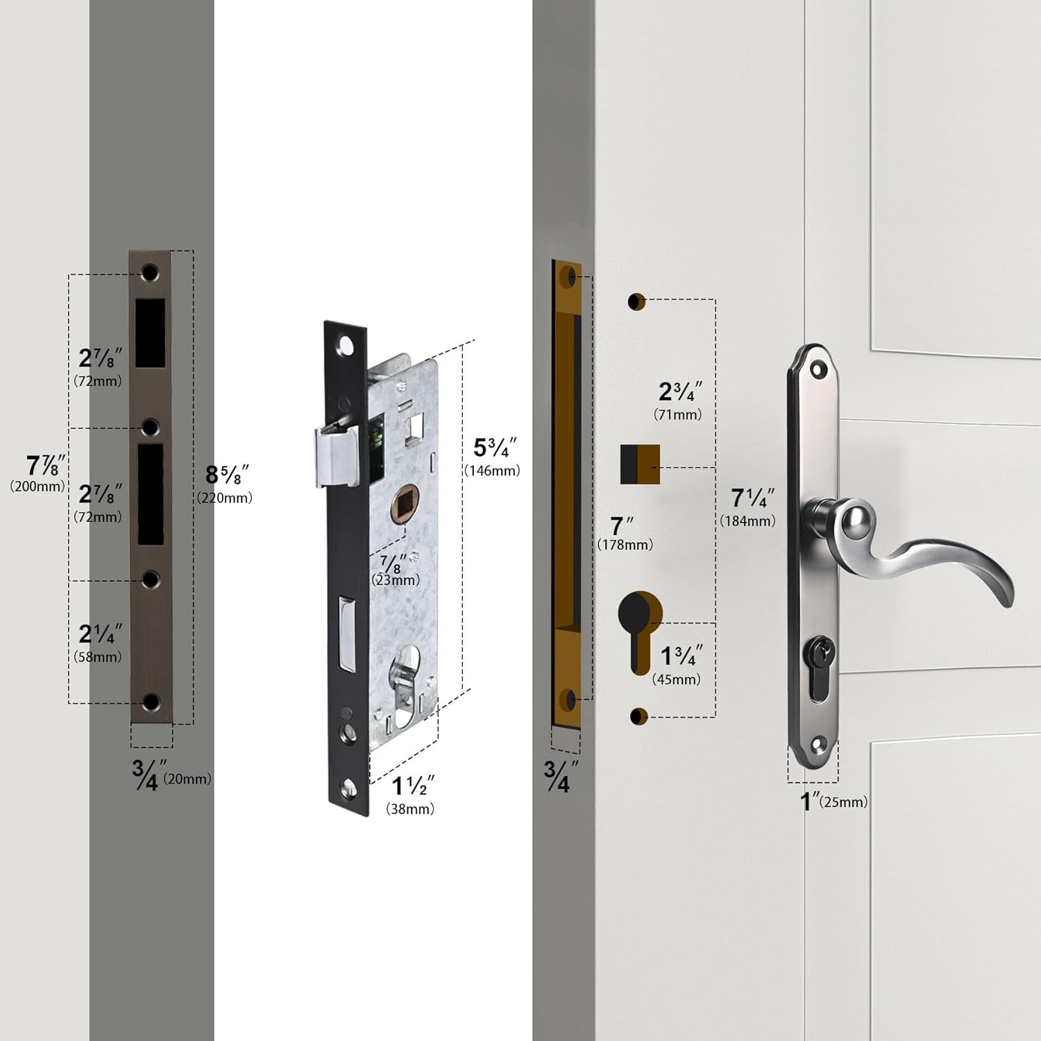 Mortise Lock Set Exterior Door Storm Doors Brass Handle Set Replacement Screen Security Key Hardware,Brushed Dark Bronze