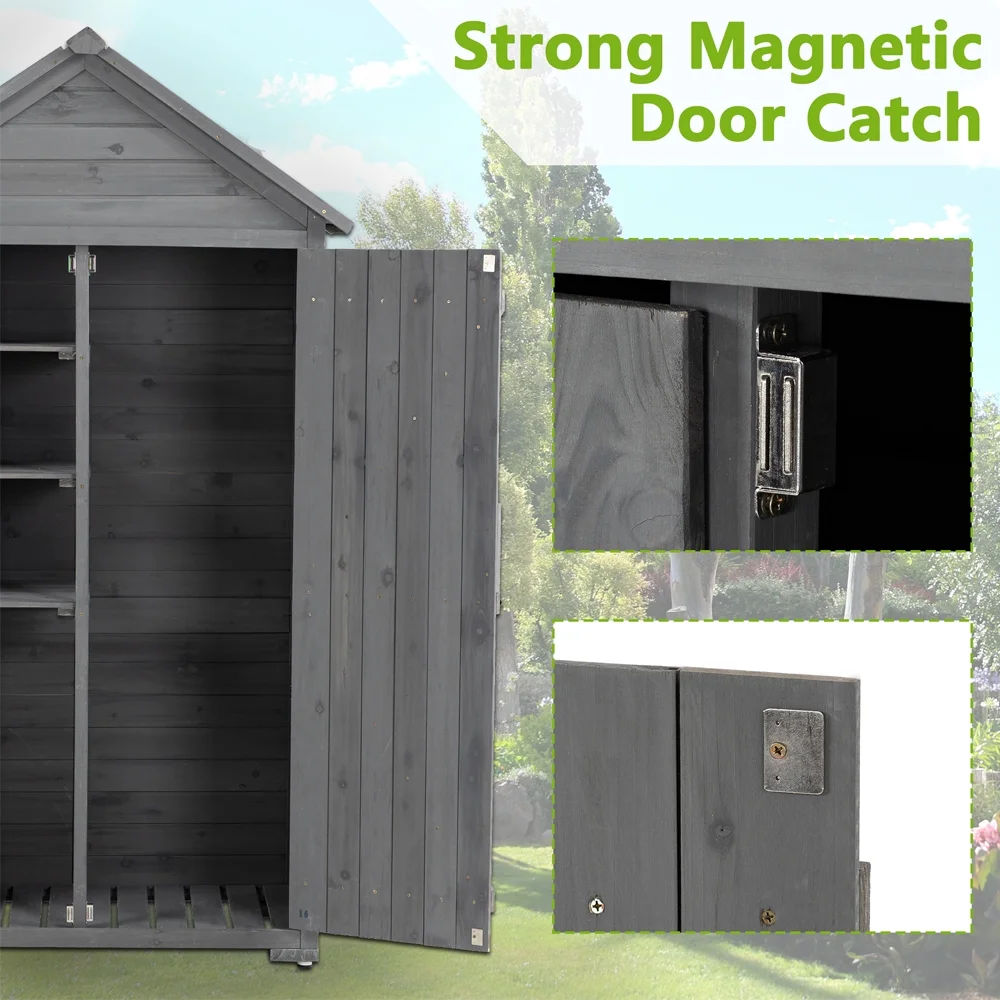 Outdoor Storage Cabinet Garden Wood Tool Shed Outside Wooden Closet with Shelves and Latch