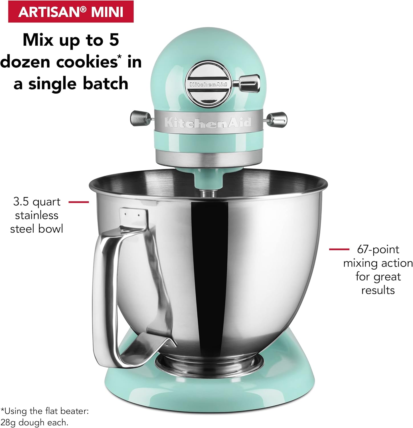 Kitchenaid Artisan Mini Plus 3.5-Qt. Tilt-Head Stand Mixer with Flex Edge Beater & Stand Mixer Glass Bowl, 3.5 Quart Tilt Head
