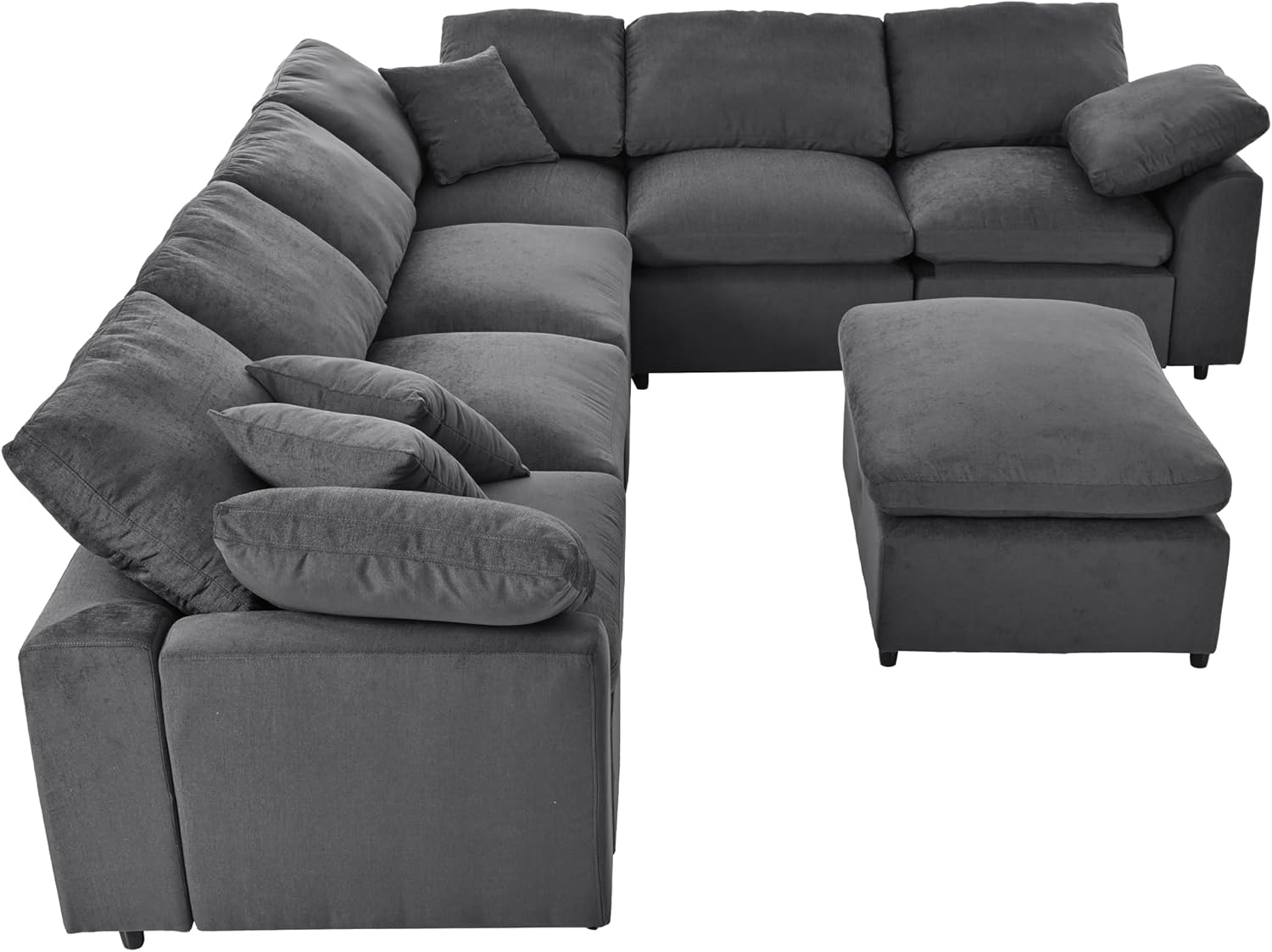 Deep Seat Convertible Modular Sectional Sofa with Movable Ottoman, L/U Shaped Oversized Corner Couch with Throw Pillows,7 Seater Polyester Upholstery Sofa&Couches for Living Room Furniture