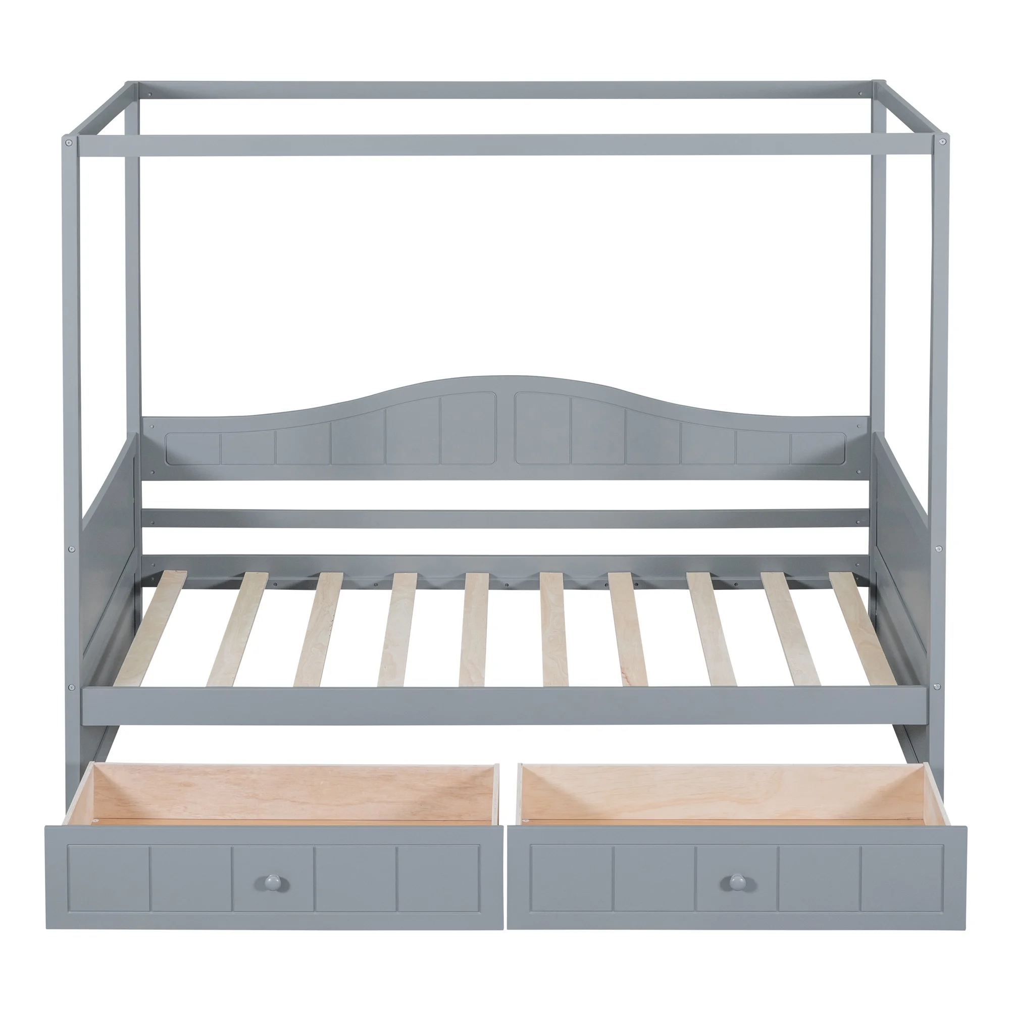 Twin Size Canopy Day Bed with 2 Drawers, Gray