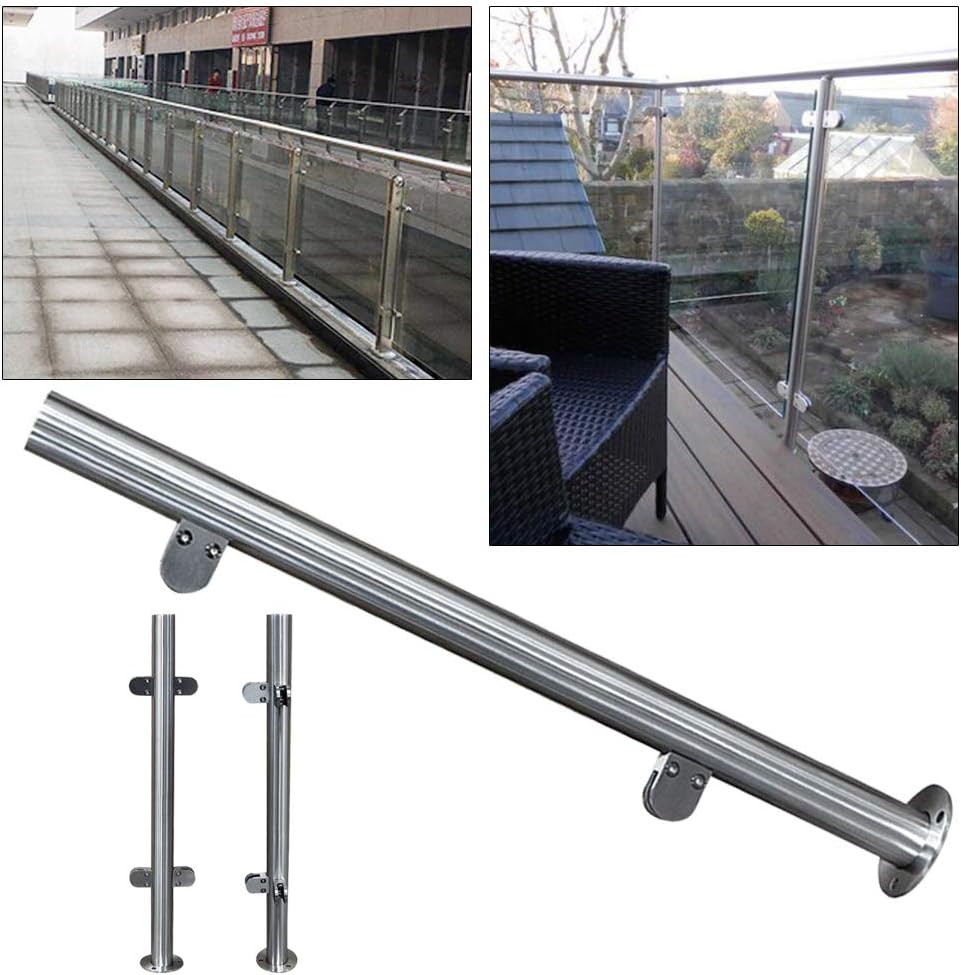 Glass Railing Post Glass Balustrade Railing Post 304 Stainless Steel Railing Fence Pole Handrail Garden Fencing 90-110CM (35" Middle Post) Pack of 2