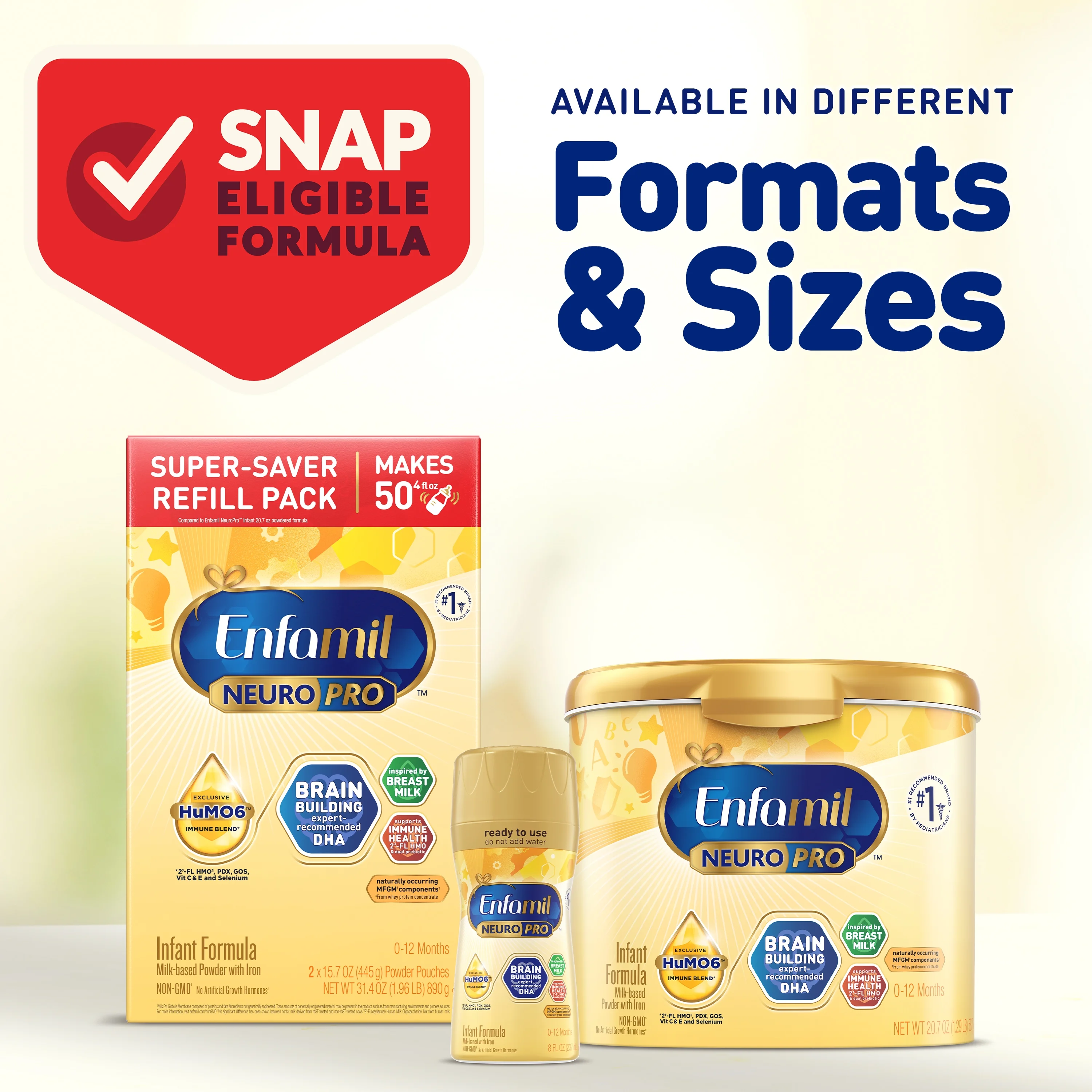 Enfamil NeuroPro Baby Formula, Milk-Based Infant Nutrition, MFGM* 5-Year Benefit, Expert-Recommended Brain-Building Omega-3 DHA, Exclusive HuMO6 Immune Blend, Non-GMO, 125.6 oz​
