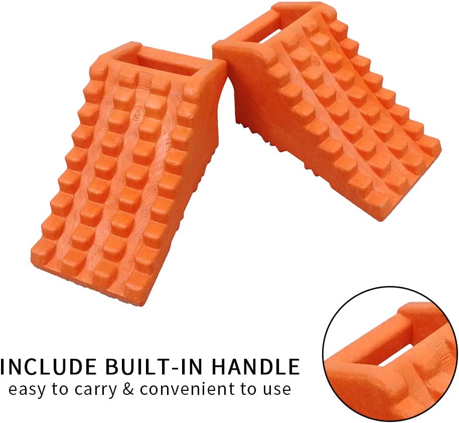 ROBLOCK Wheel Chocks Heavy Duty with Handle for Travel Trailer -4 Pack Orange, 10" Length x 4.7" Width x 5.1" Height Pack of 2