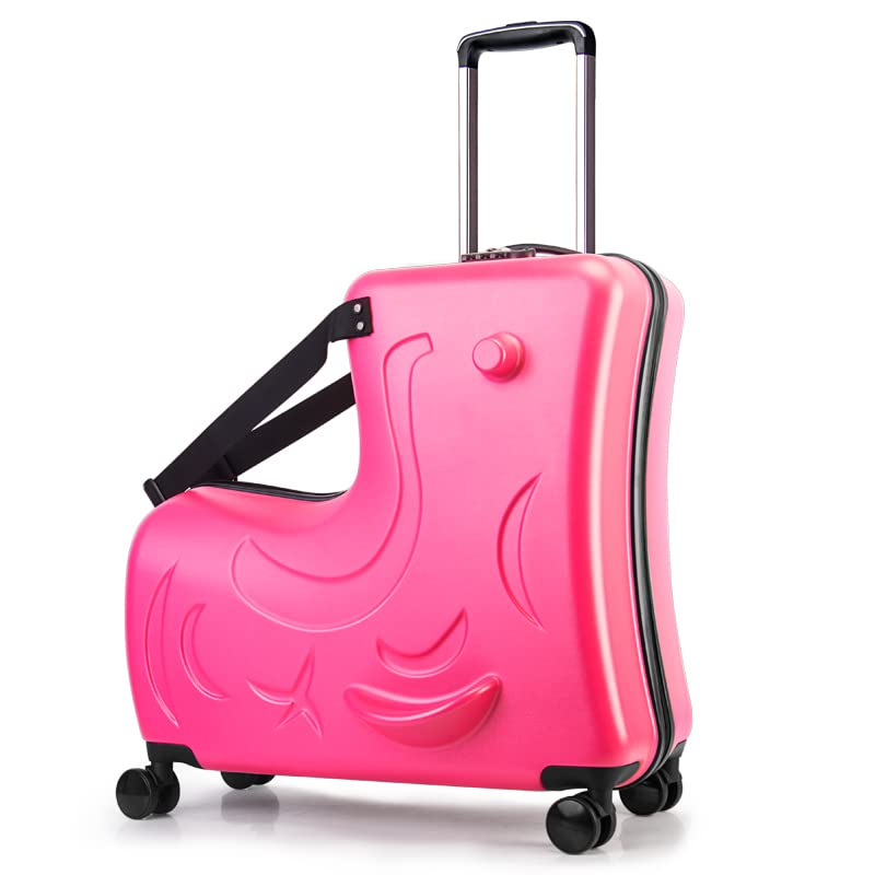 AOWEILA Hardside Ride on Kids Luggage with 4 Spinner Wheels for Girls and Boys, Rolling Childrens Travel Suitcase with Seat and Safety Belt for Toddler Ages 2-12 (Yellow, 25-Inch Versatile Checked)